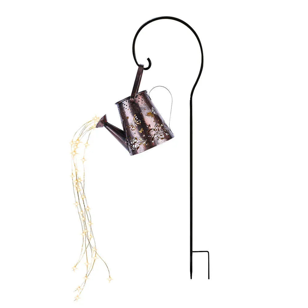 Tapered butterfly pattern iron solar garden lamp with warm white LED lighting