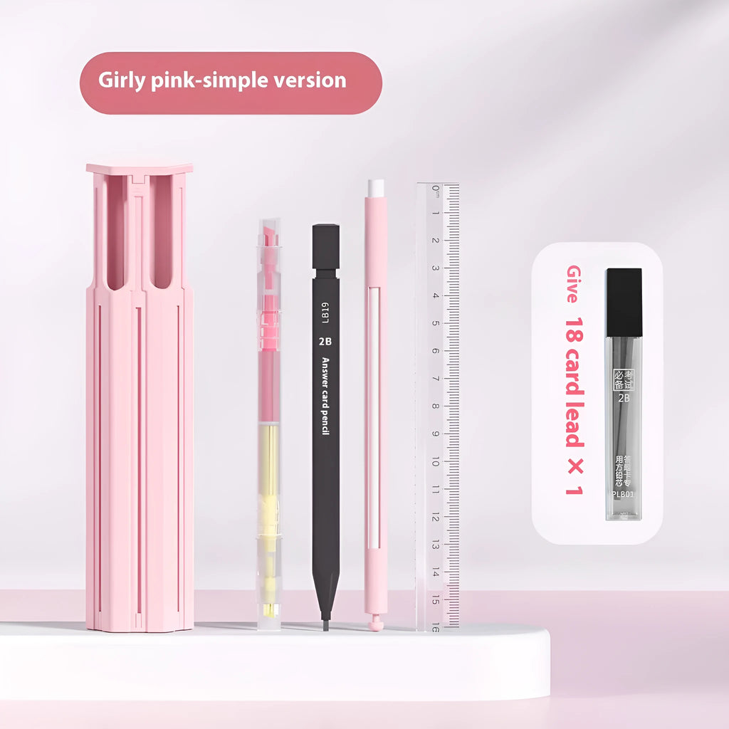 Plastic six pens pencil case pressing pen box kit in multiple colour and set variations