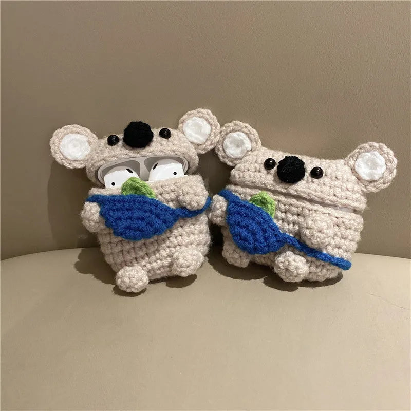 Knitted koala bear backpack design AirPods protective case cover