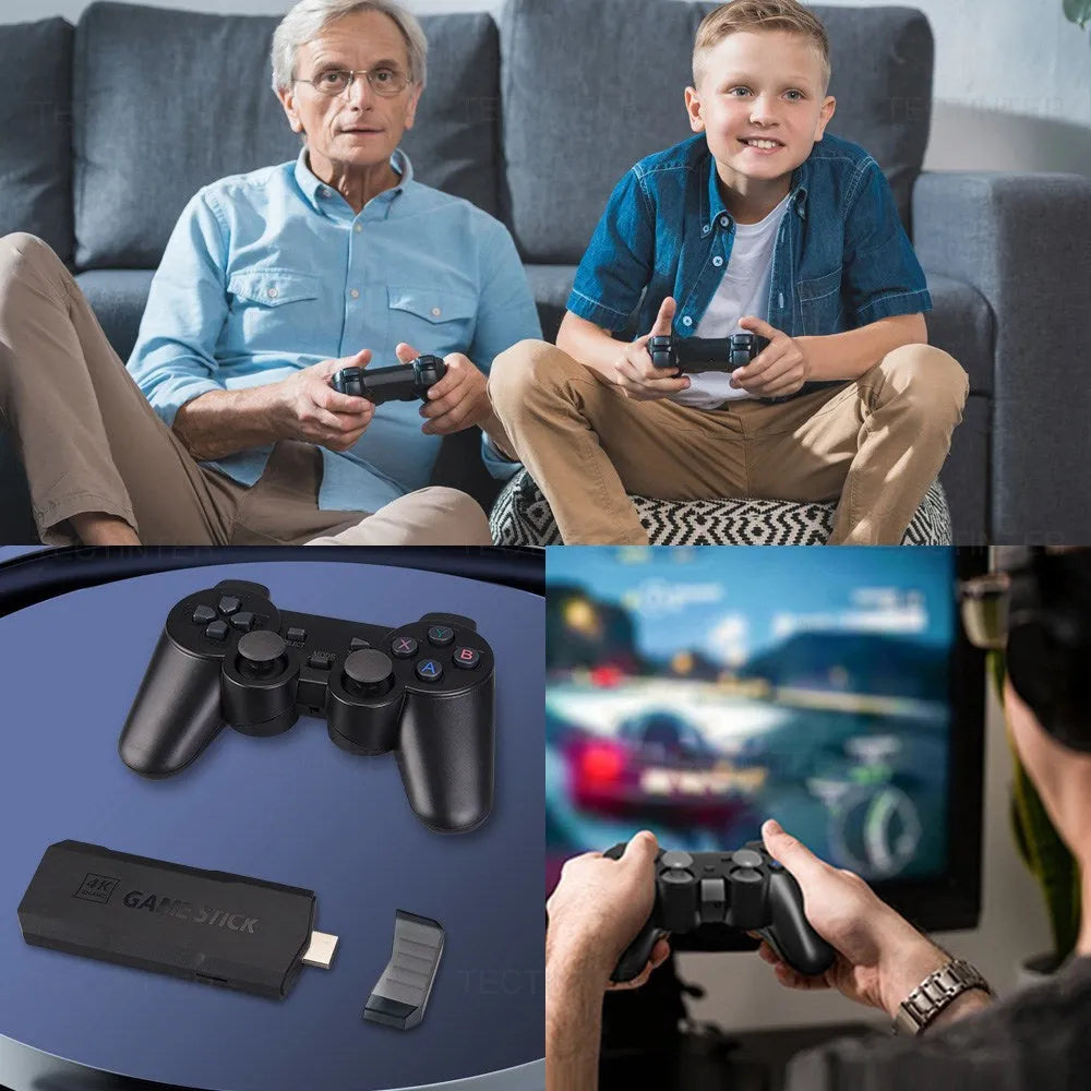 HD home TV game console with HDMI cable and charging accessories on dark surface