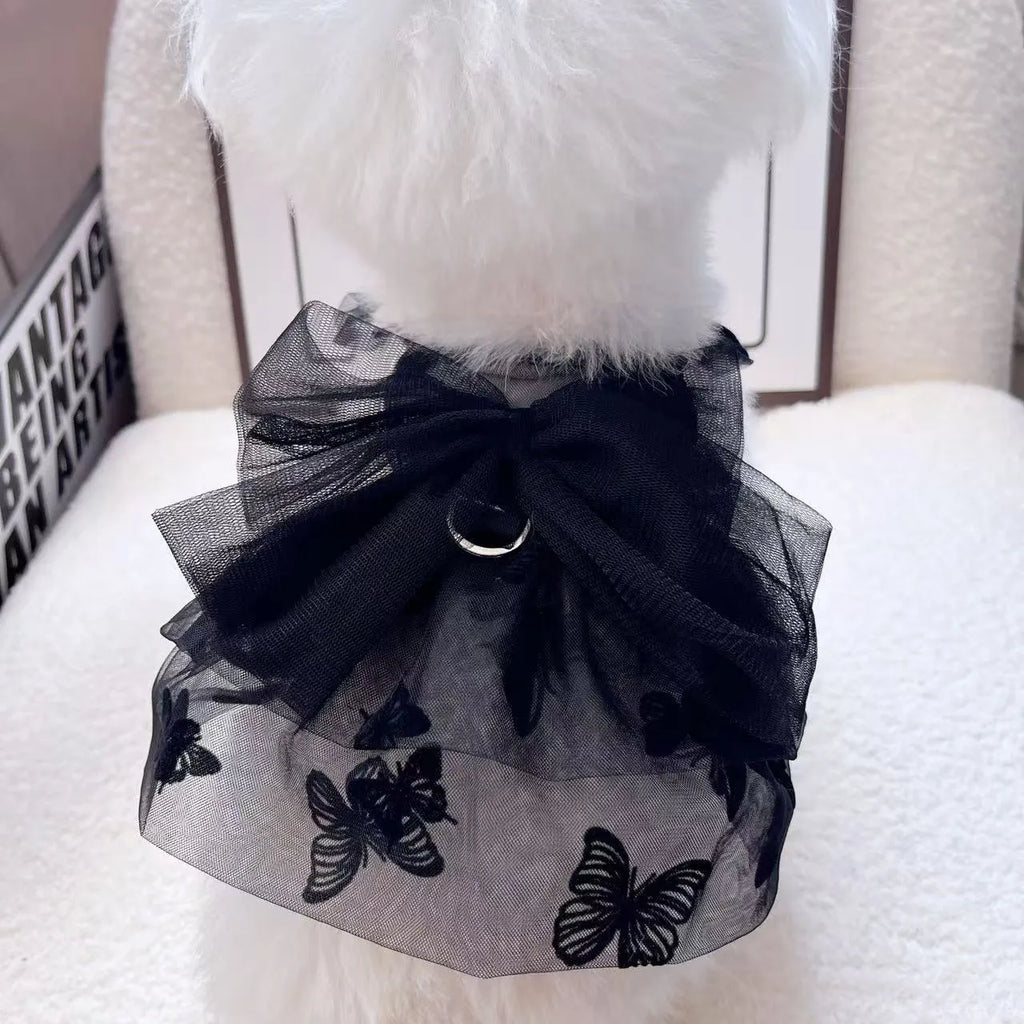 Black gauze princess tulle skirt for small dogs and cats in five measured sizes