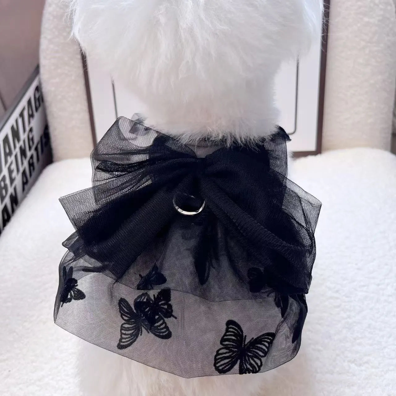 Black gauze princess tulle skirt for small dogs and cats in five measured sizes