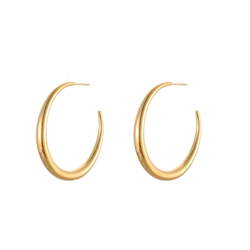 Titanium steel geometric round hoop earrings with gold plating in large and small size options