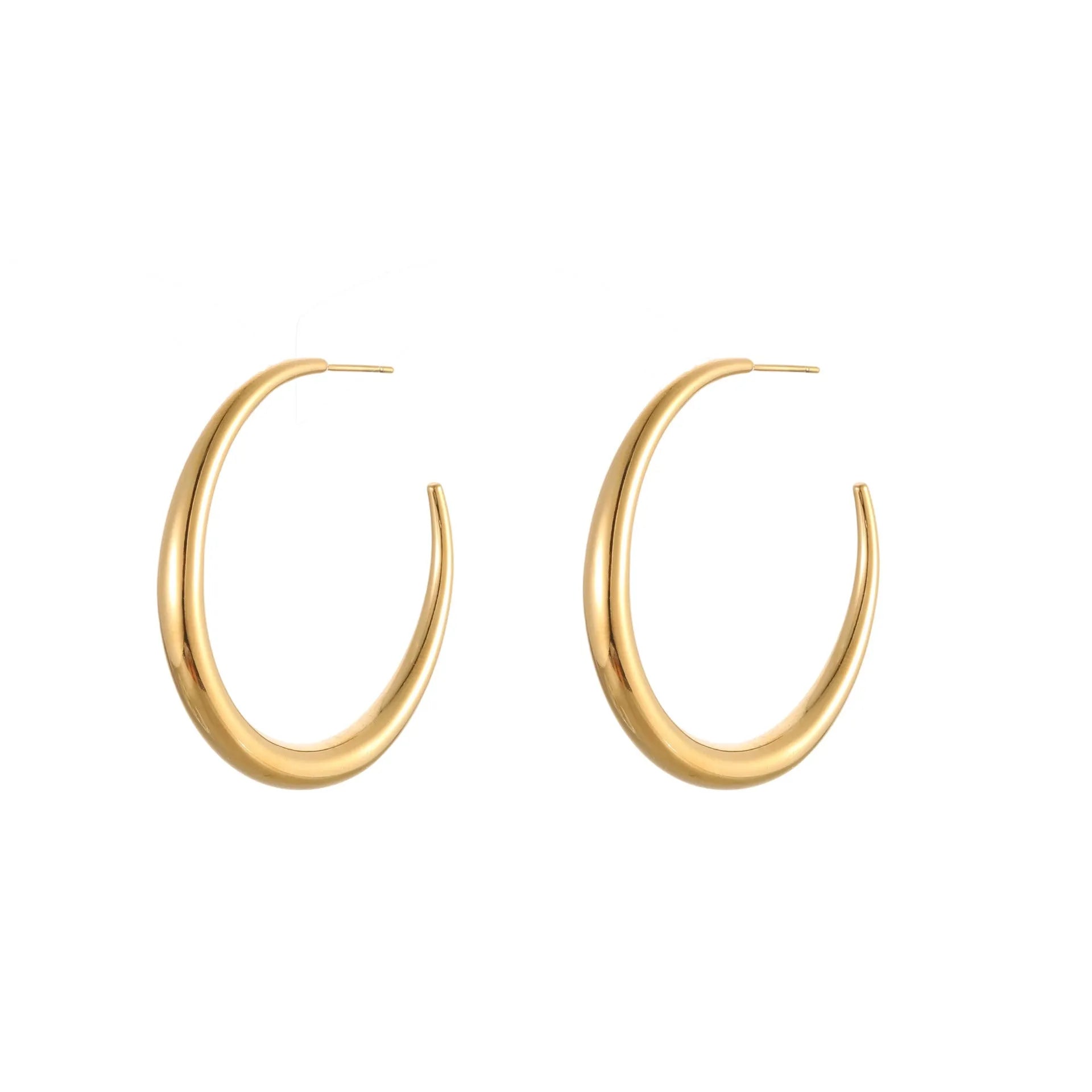 Titanium steel geometric round hoop earrings with gold plating in large and small size options
