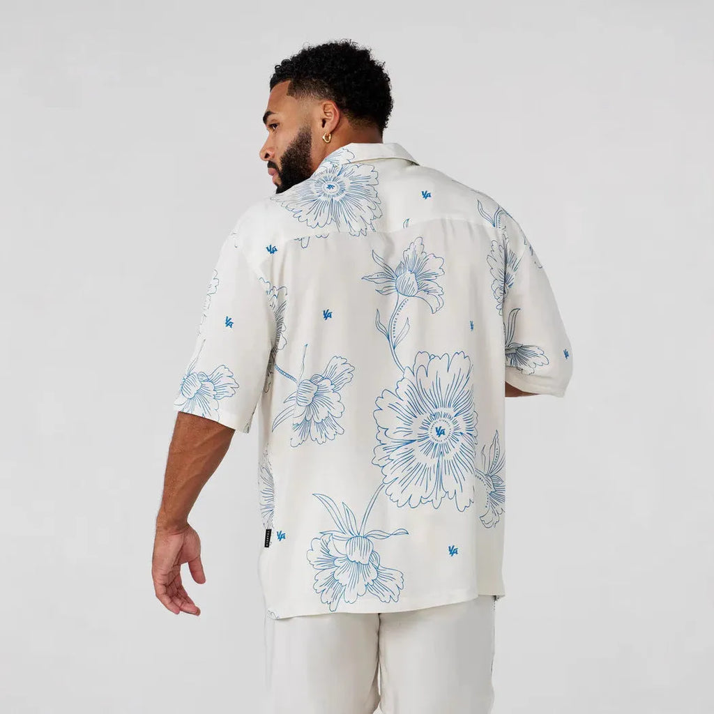 Printed casual loose short sleeve top with flowers pattern in light colour