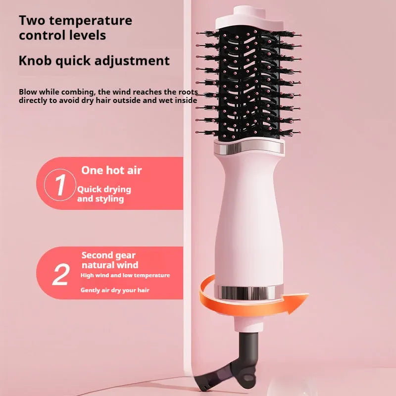 Pink multifunctional hair dryer with dual-use curling comb attachment
