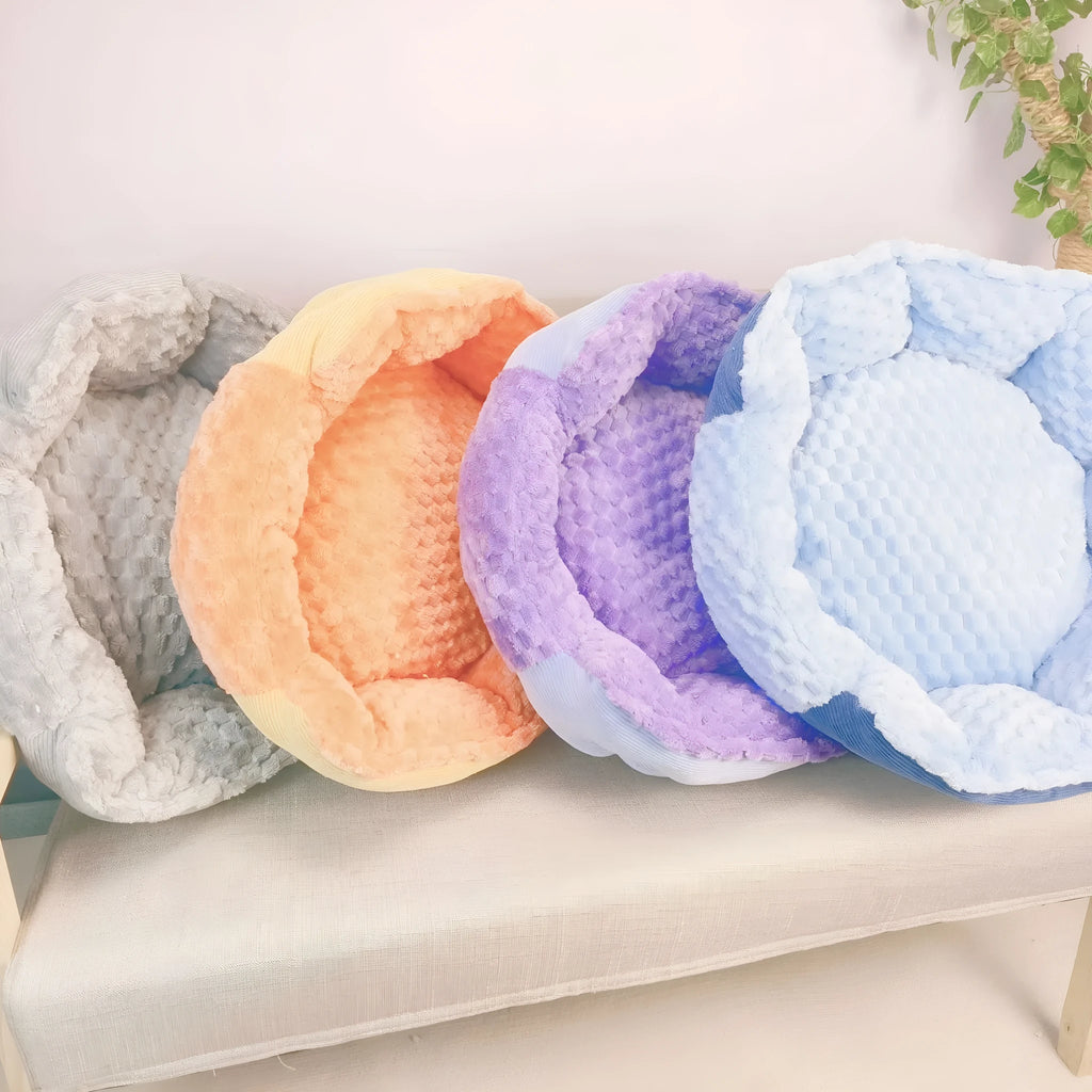 50cm round cloth cat bed in Macaron grey, thermal cat nest for small cats and kittens