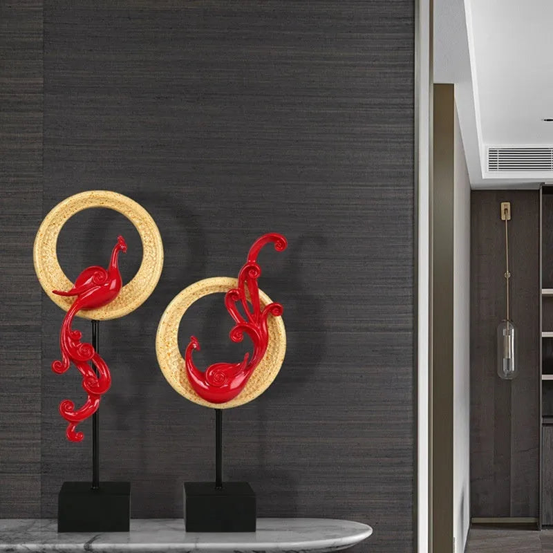 European style synthetic resin phoenix ornament in a choice of festive red, elegant silver, or rose gold colour.