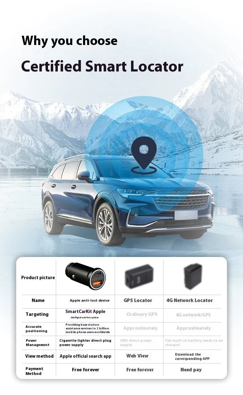 Black car GPS locator with magnetic base for cigarette lighter connection in vehicle