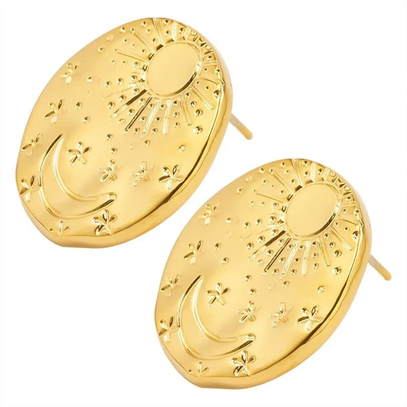 Geometric shell design stainless steel cartilage stud earrings in gold and silver colour options