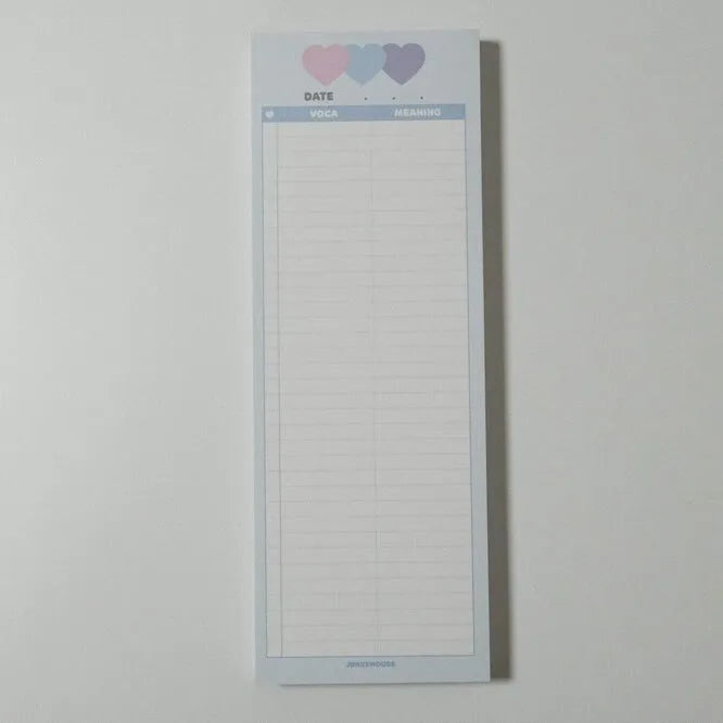 English words notepad with double-sided printing, half B5 size 9.1x25.7cm with pink cover