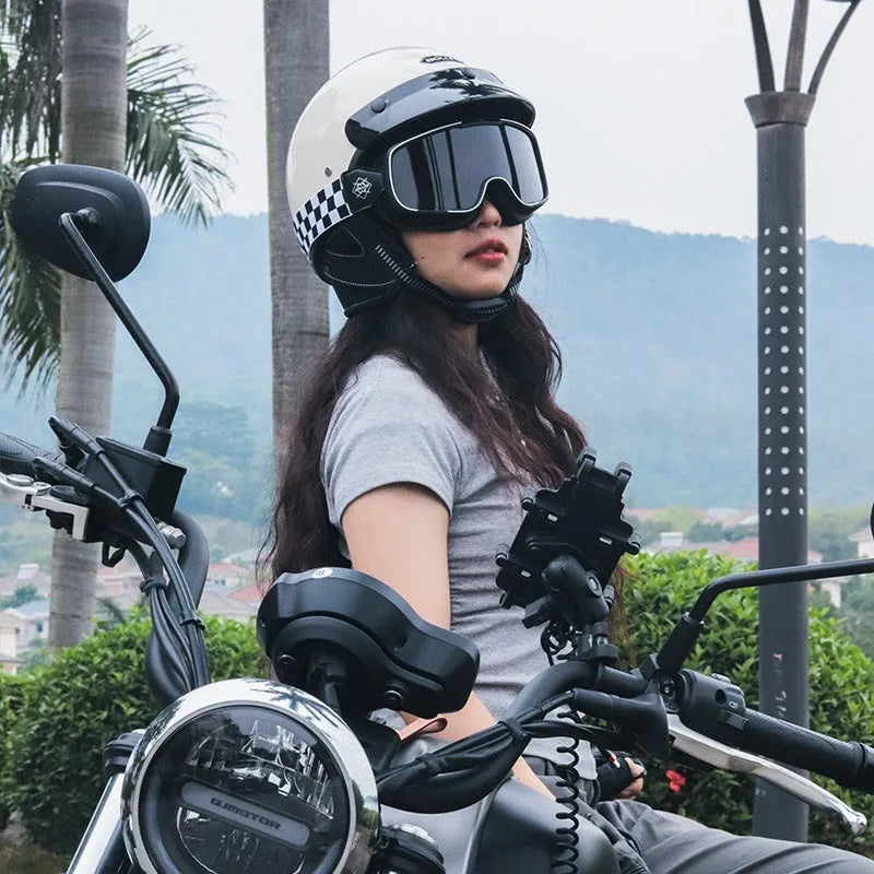 Retro style motorcycle helmet in ABS plastic, shown in cement grey colour.