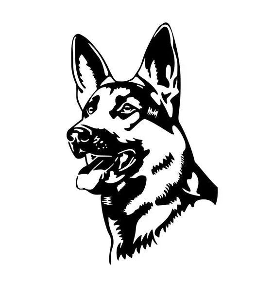 Reflective Alsace Shepherd dog design car bumper sticker in choice of colours.