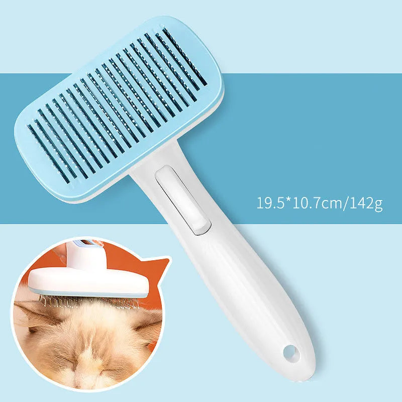 Automatic pet hair removal comb with needle brush system in blue colour option