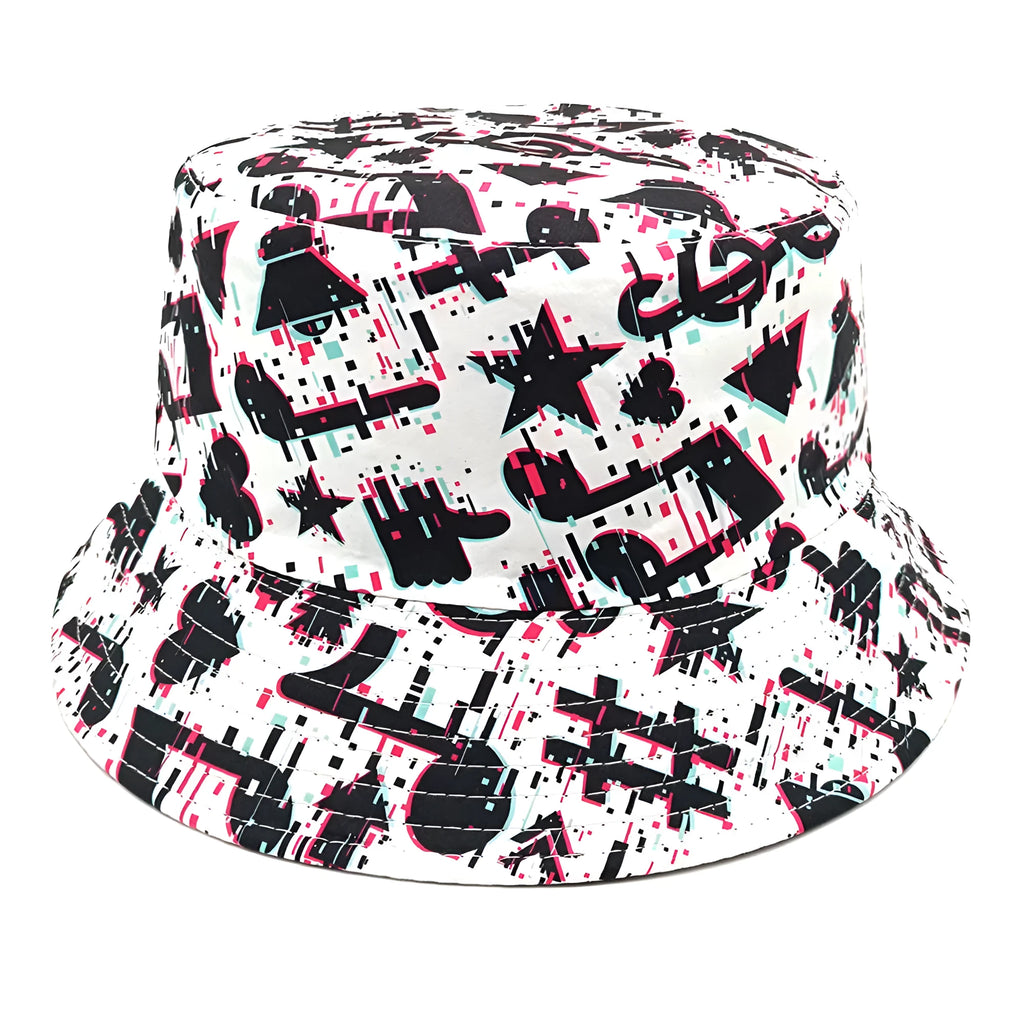 Musical note pattern printed bucket hat with dome crown in polyester fabric for sun protection