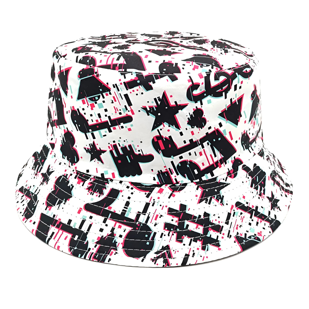 Musical note pattern printed bucket hat with dome crown in polyester fabric for sun protection