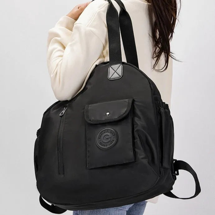Outdoor backpack for women in black, khaki, or green letter rabbit colours showing sandwich pocket and large capacity