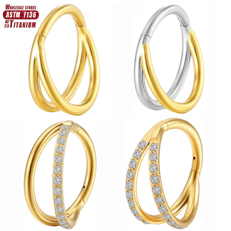 Titanium alloy fork nose ring for body piercing in silver, shown next to size options from 6mm to 12mm.