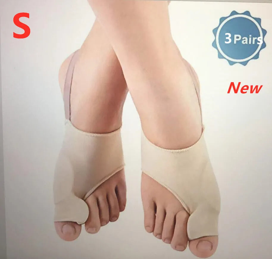 Corrective bunion sock with grey gel pad and silicone toe separator on a stretch fabric base.