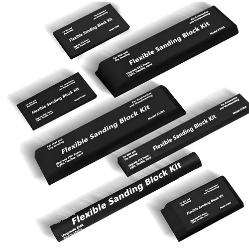Seven black frosted EVA display blocks with metal reinforcement arranged in stacked configuration