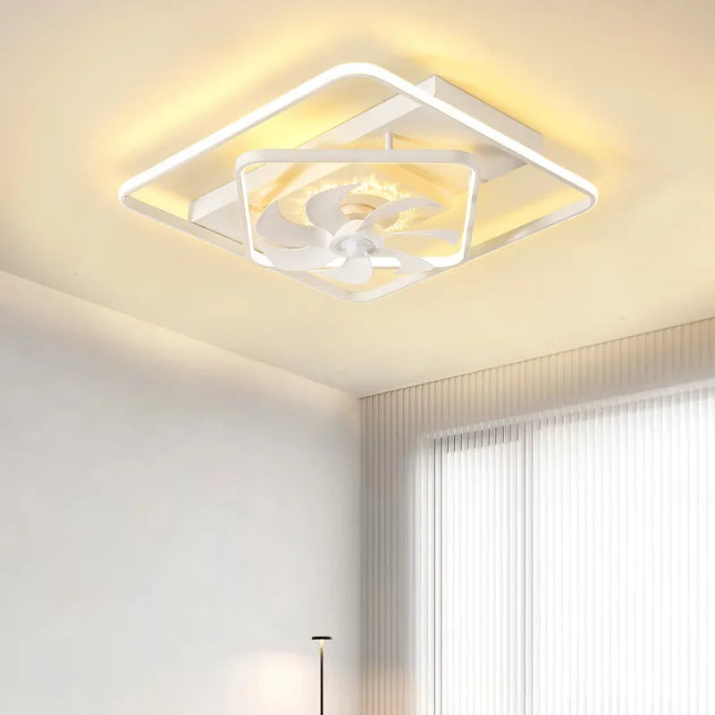 Modern thin suction ceiling fan light with acrylic lampshade and plastic blades for bedroom or living room.