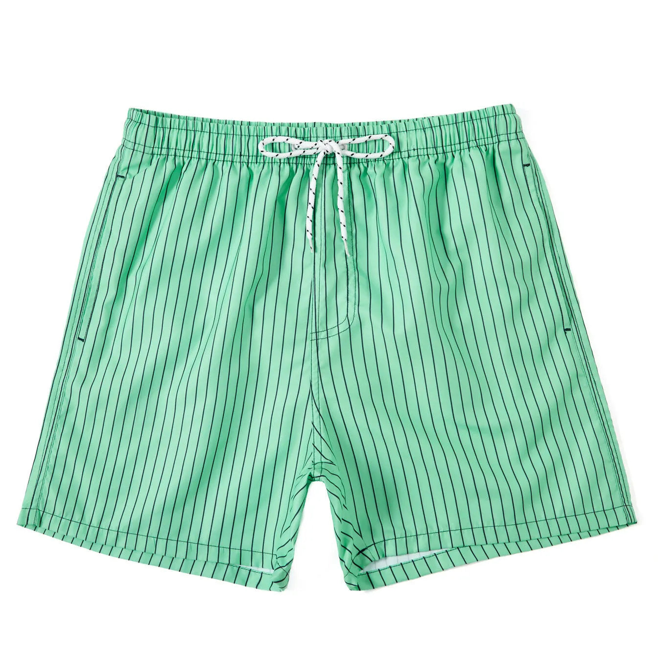 Polyester striped beach shorts with triangle lining in navy blue colour with straight leg openings