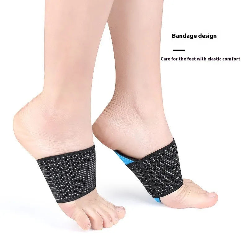 Blue elastic bandage foot pad with arch support for adult and children sizes