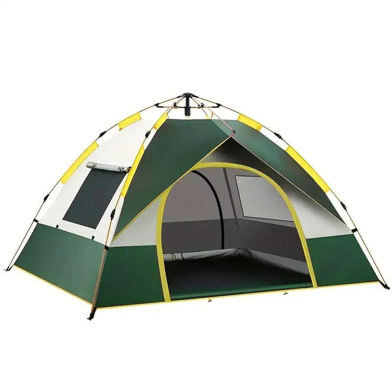 Dark green silver glue automatic camping tent for 3-4 people with fibre glass poles and storage bag