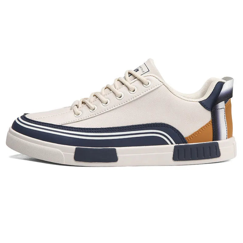 Men's canvas mesh casual shoes in beige, white, and green with round toe and flat heel