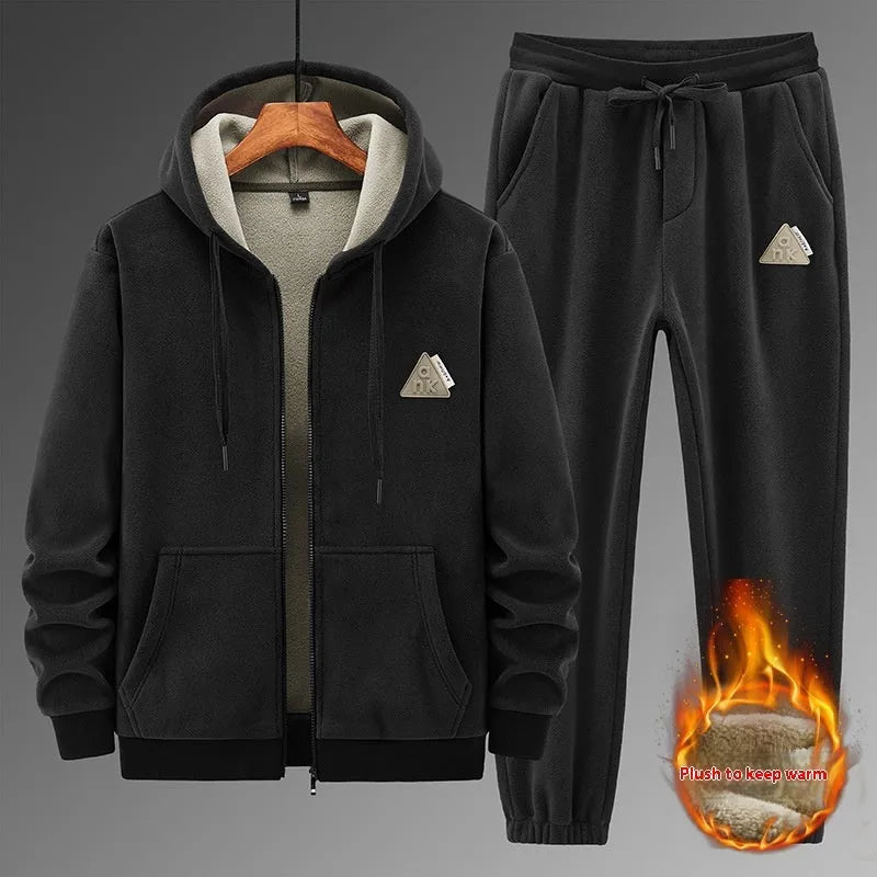 Cashmere hooded sweater and cotton pants sports suit set in grey colour