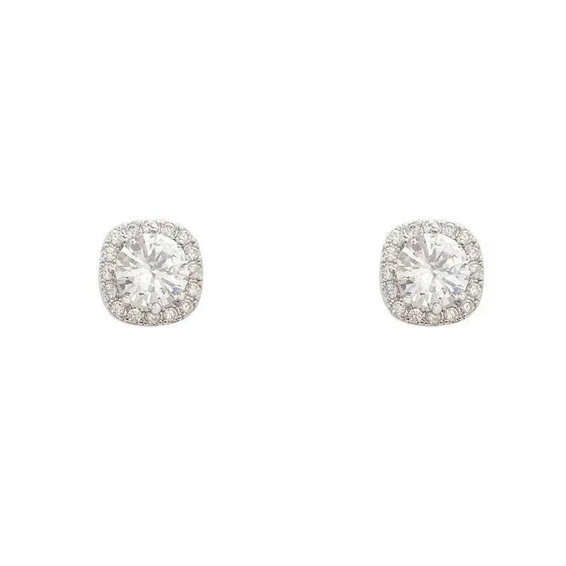 Geometric quadrilateral diamond earrings in silver and gold colour options