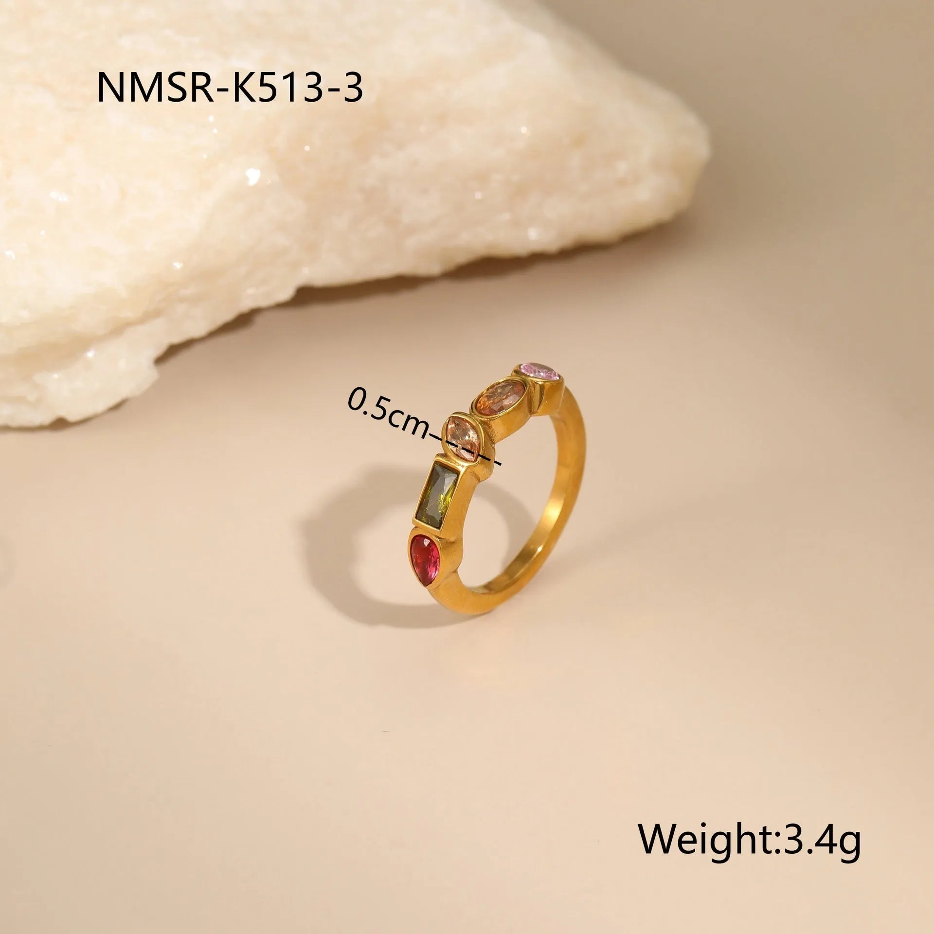 Geometric gold-plated zircon jewellery set showing necklace, ring and earrings with adjustable chain