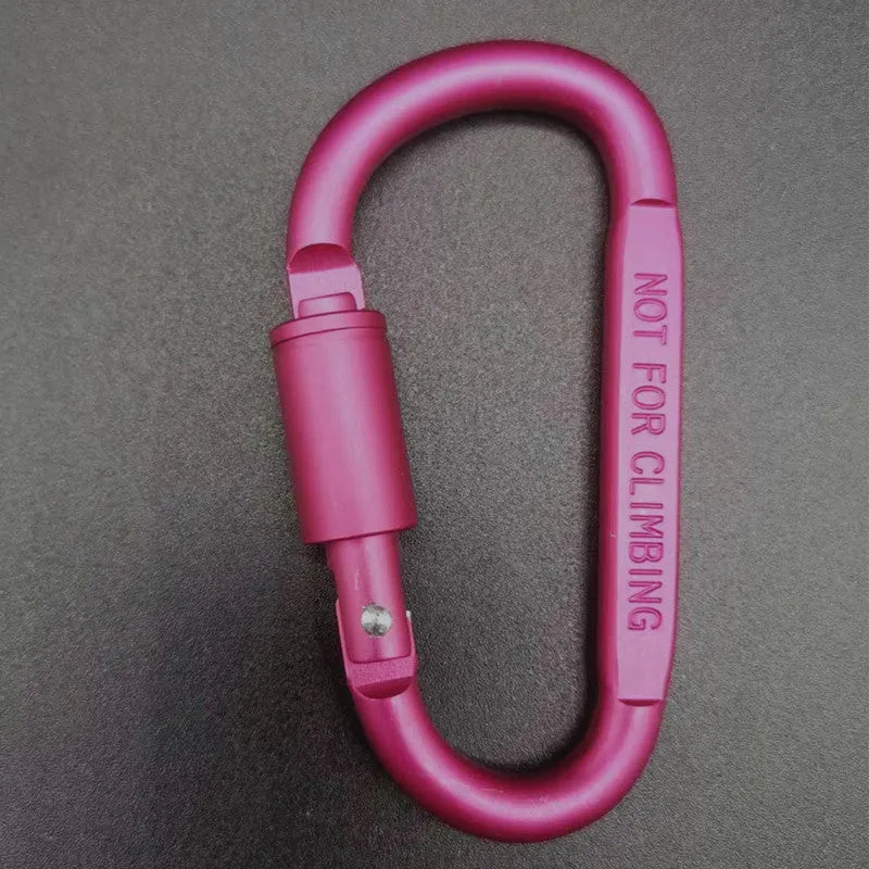 D-type aluminium locking climbing carabiner with screwgate, shown in a bright colour on a grey background.