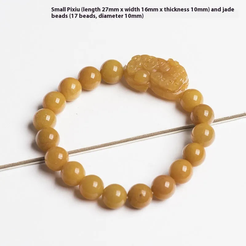 Golden thread Jinsi Jade money bracelet with carved coin charms on beaded strand
