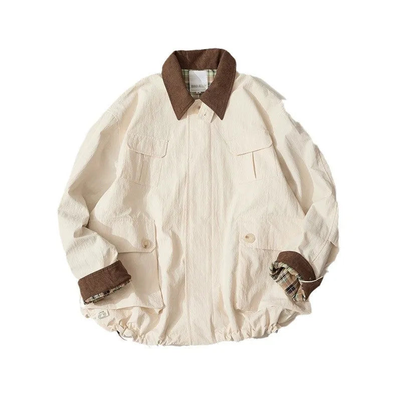 Green and apricot casual jacket with side seam pockets and regular long sleeves