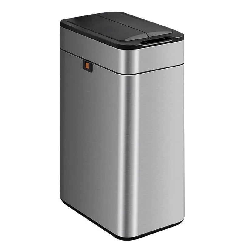 Stainless steel inductive smart trash can with square shape and sensor lid