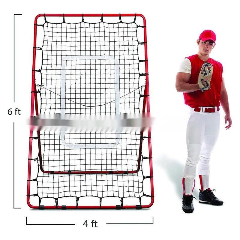 Red metal frame portable baseball training net folded to 95cm long