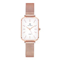 Women's waterproof quartz watch with alloy case and woven steel strap in rose gold colour