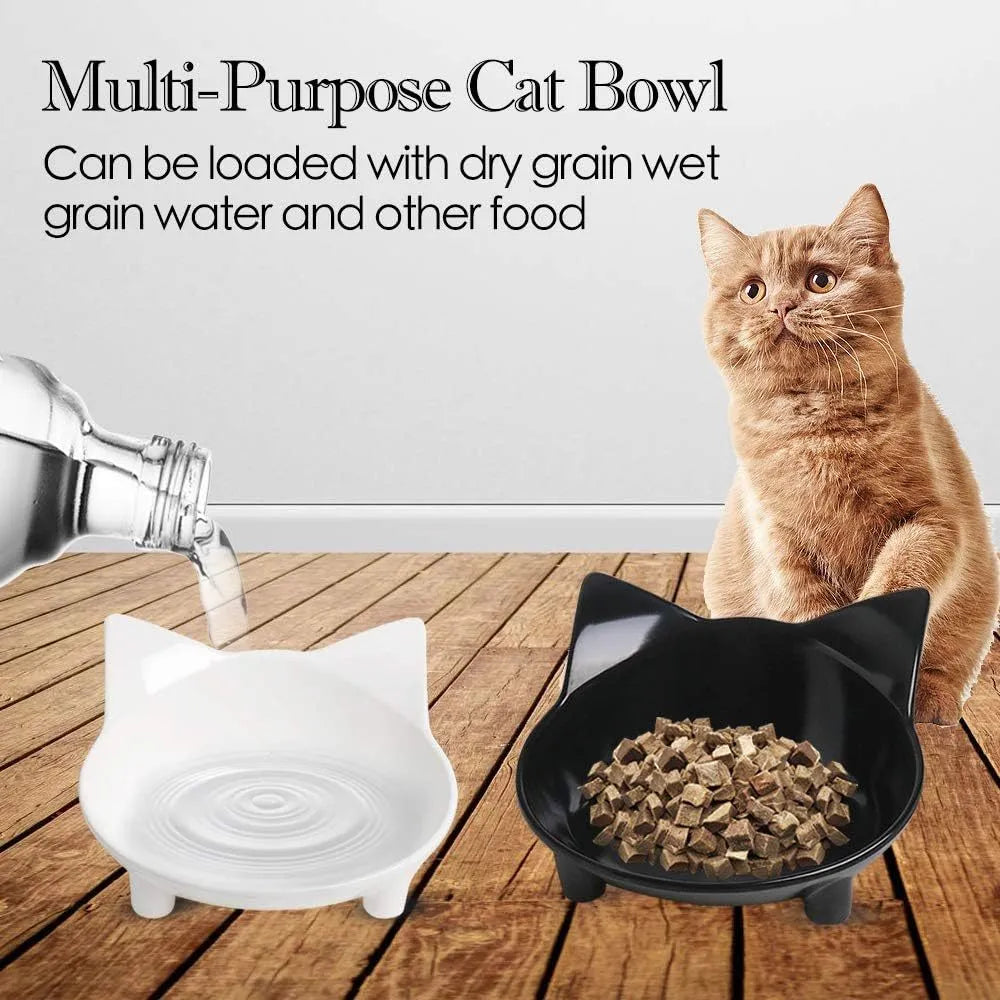 Shallow black melamine pet bowl with a non-slip rubber base for cats and small dogs.