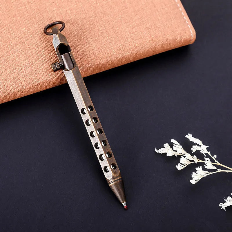 Brass hexagonal bolt pen with six-angle barrel showing brass natural colour finish