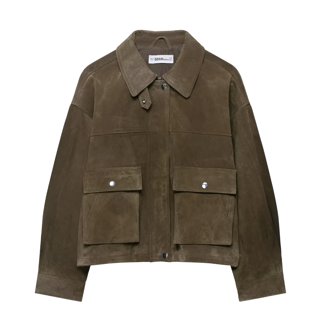 Women's regular fit PU leather jacket in a Japanese Korean casual style, shown in picture colour.