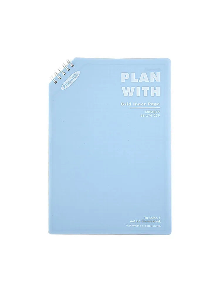 Oblique angle artsy ins style salt series student draft notebook showing A5 and B5 size options with white and blue cover designs.