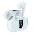 Jerry X08 wireless Bluetooth earbuds in charging case with digital display, in black colour.
