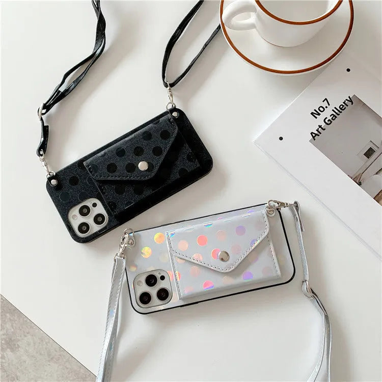 Diagonal card case silicone iPhone back cover with wave point pattern in black