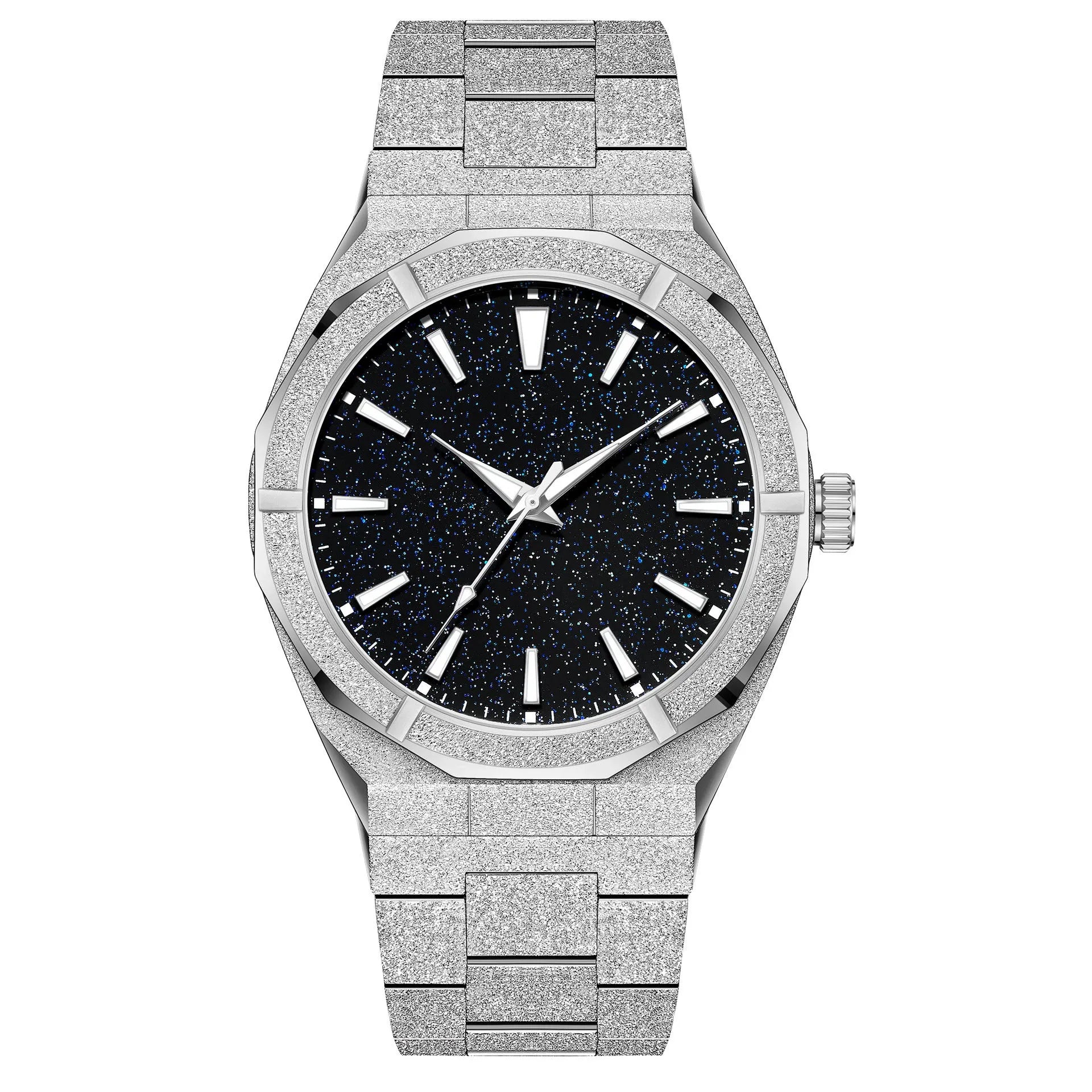 Men's business watch with frosted stainless steel case and luminous hands in silver colour option