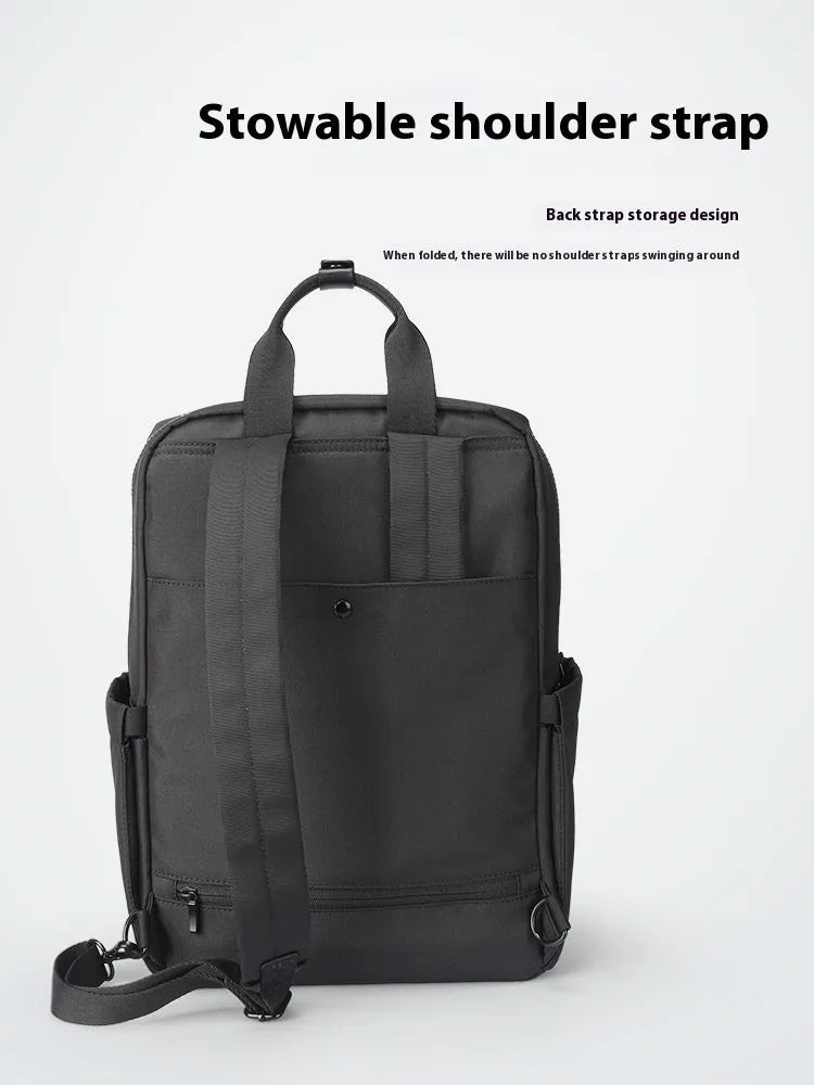 Black Oxford cloth computer backpack with 20-35L capacity and polyester lining