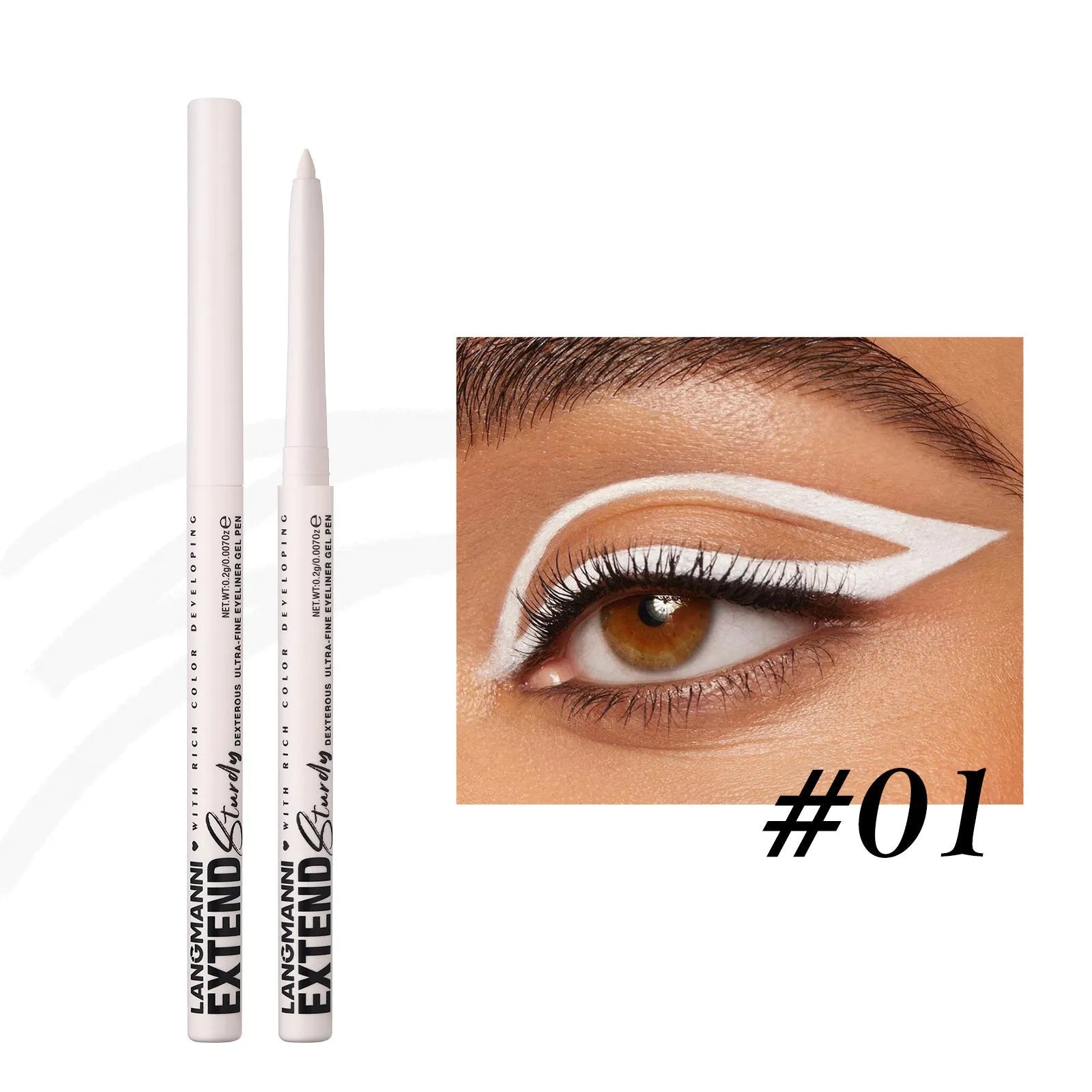 Set of 12 colourful gel glitter eyeliner pencils with various shades on white background