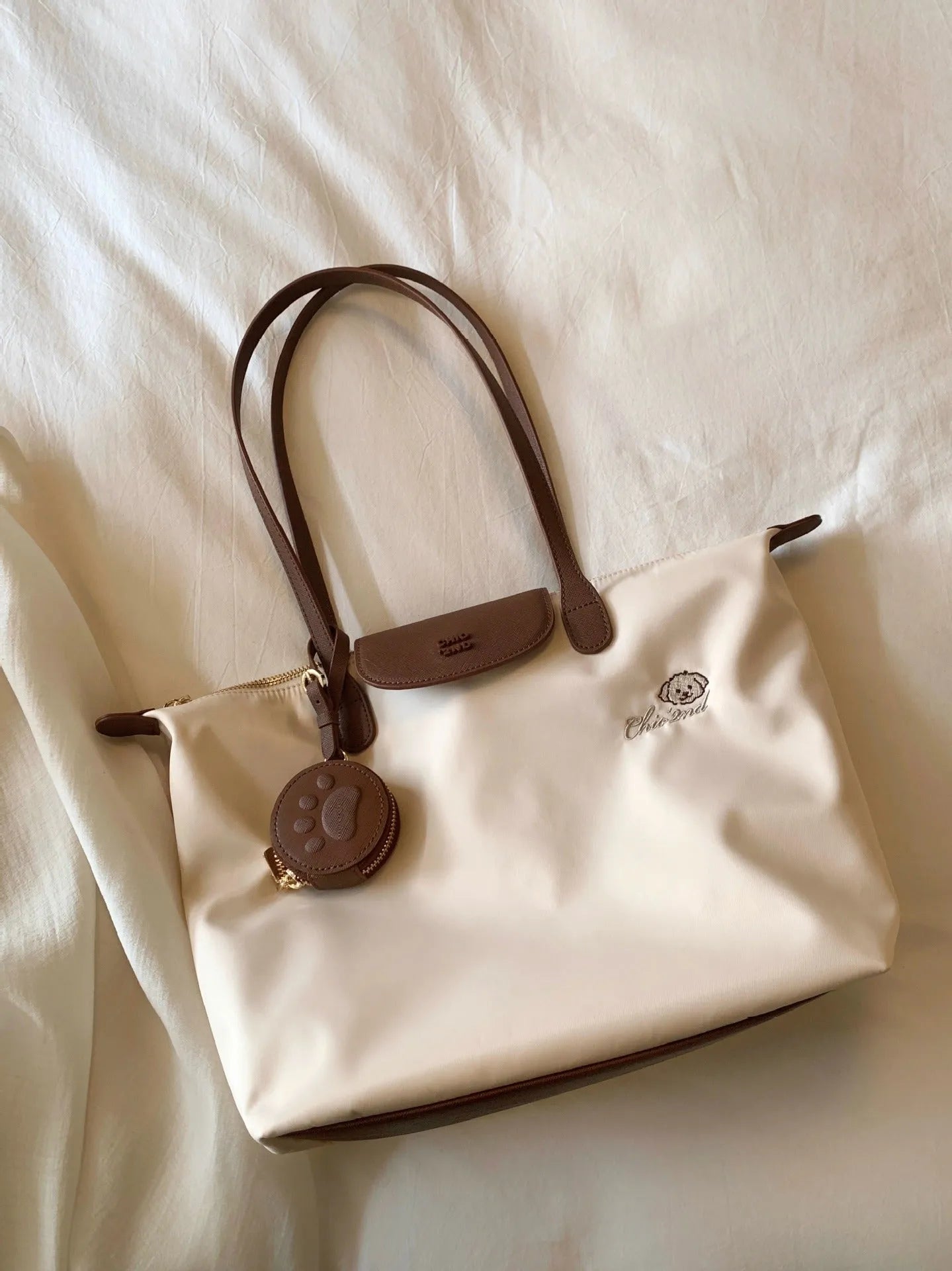Oxford cloth tote shoulder bag with sandwich pockets in pink colour