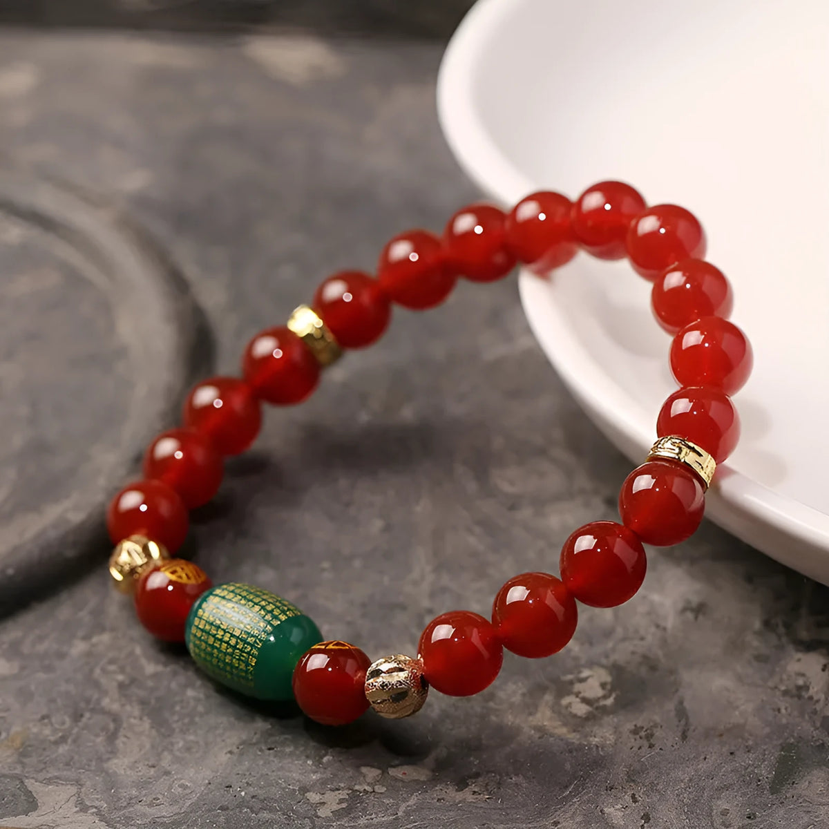 Red agate Guanyin edge rosary Buddhist bracelet with auspicious patterns in new Chinese style