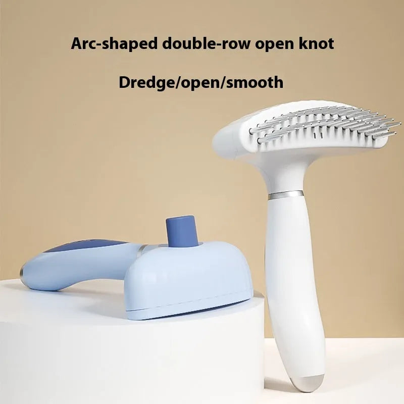 Double row stainless steel dog grooming comb in azure light blue colour